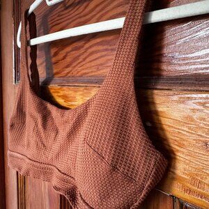 Cropped waffle-cut swimsuit top